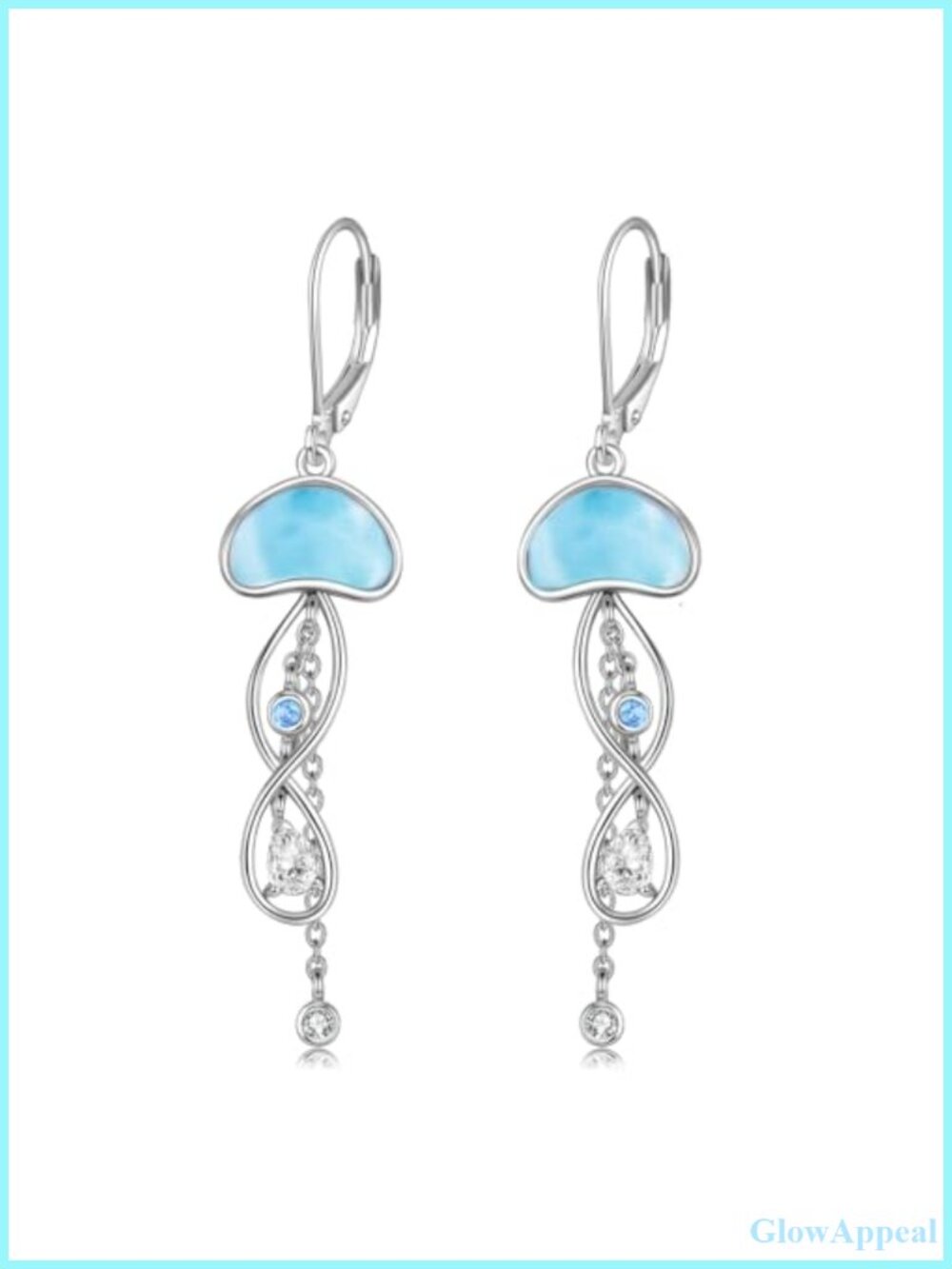 Jellyfish Drop Dangle Earrings Sterling Silver White Gold Plated Ocean Beach